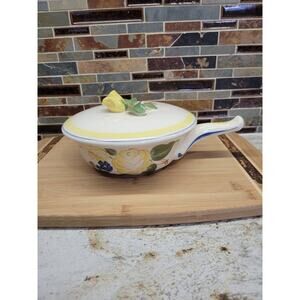 Vintage Red Wing Brittany Covered Casserole, Yellow Rose (chip),  Handle, 1 Qt